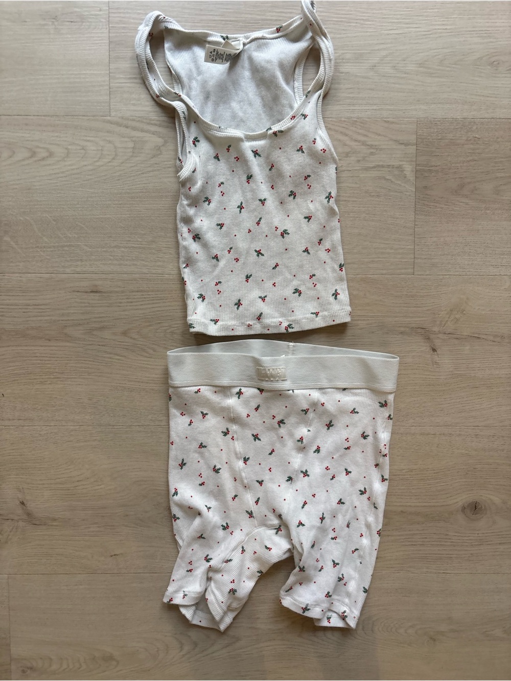 Skims holiday White Tank & Shorts Pajama Set with holly print